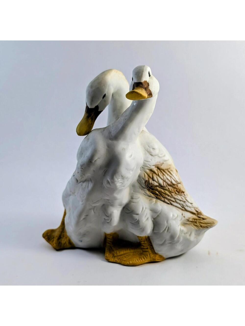 Bisque Porcelain Ducks Couple Figurine